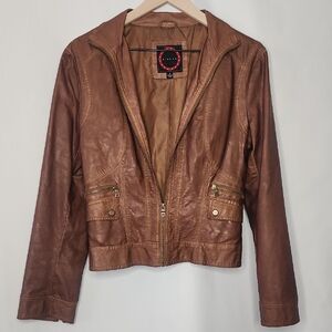 Giacca Brown Faux Leather Jacket Size Small